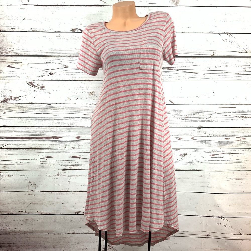 LuLaRoe Carly Heather Gray & Salmon Ribbed Knit